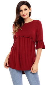 BY250232-3 Claret Babydoll Long Tunic Top